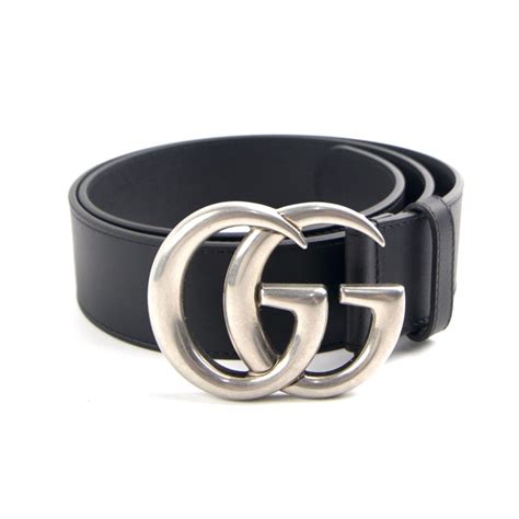 black leather gucci belt with silver buckle|Gucci ladies black leather belt.